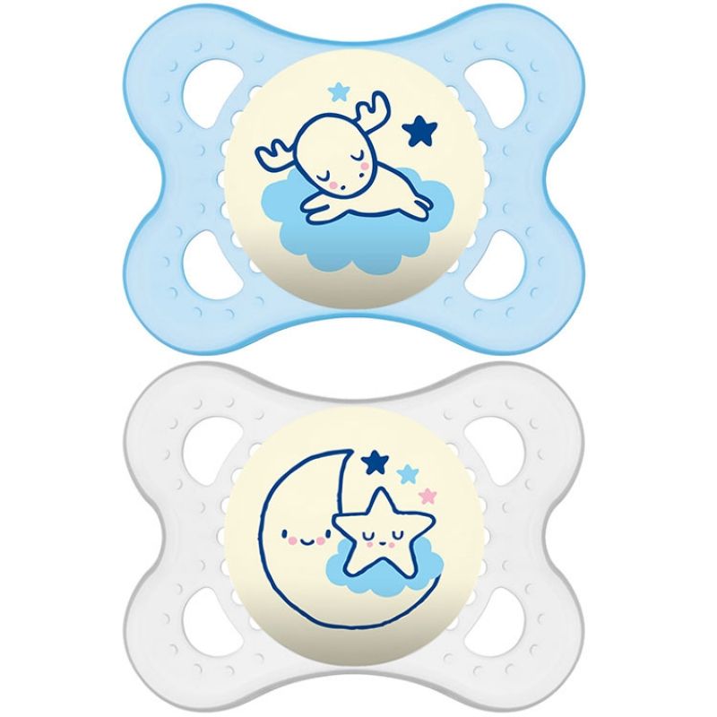 Lot de 2 sucettes anatomiques Nuit garçon en silicone (0-6 mois) MAM