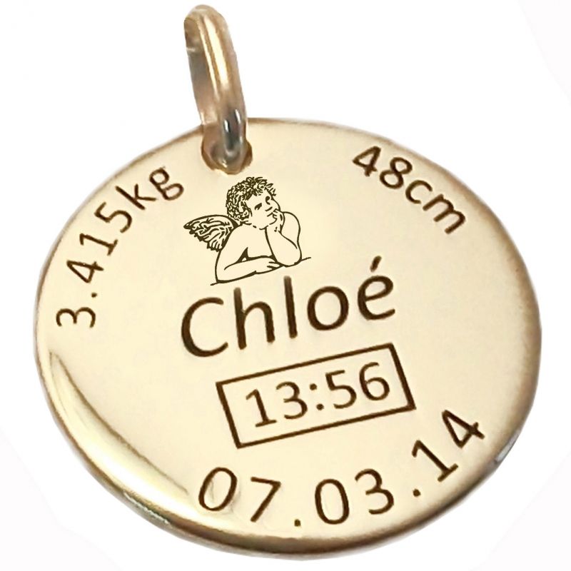 Médaille de naissance ange personnalisable (or jaune 750°) Alomi