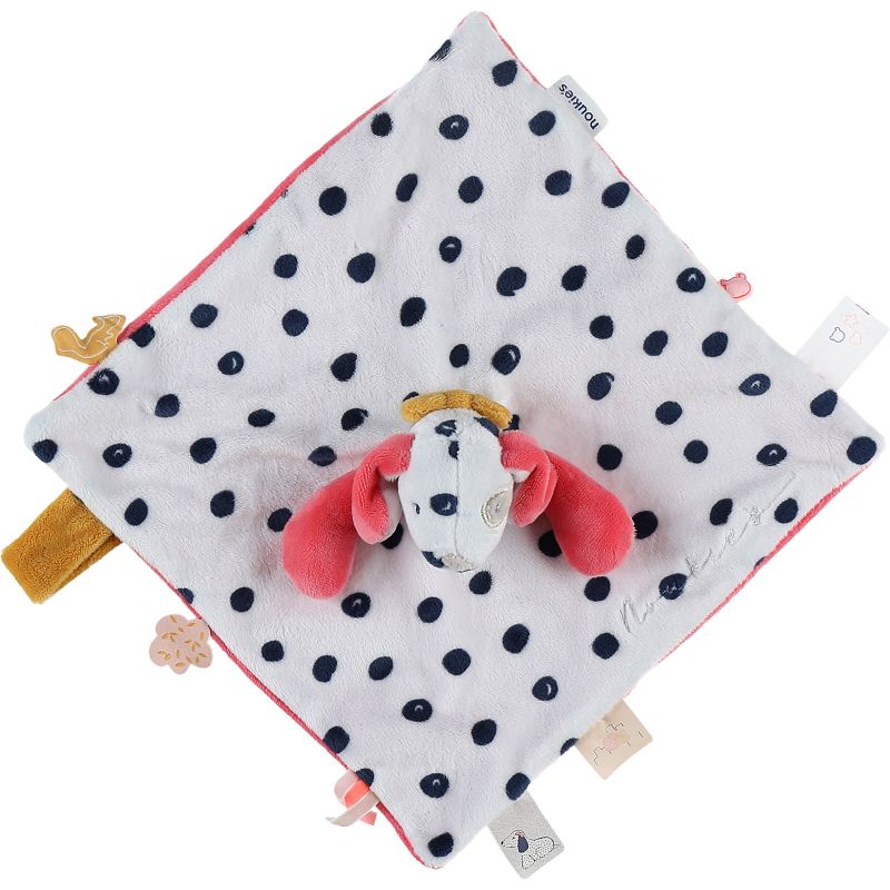 Doudou plat Tidou Zoé veloudoux Amy & Zoé chien rose Noukie's