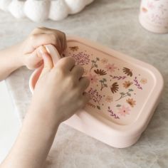 Lunch box 3 compartiments en silicone Fleurs rose