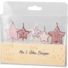 Lot de 5 bougies étoiles rose gold pailleté  par Arty Fêtes Factory