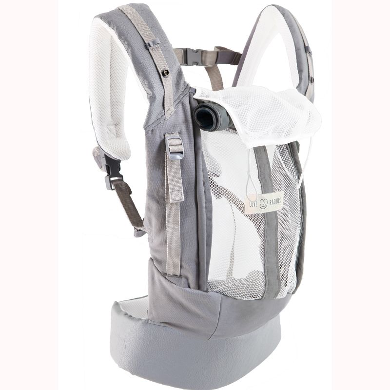 Pack Evolution porte bébé PhysioCarrier gris et bleu + booster réhausseur et cale-tête Love Radius