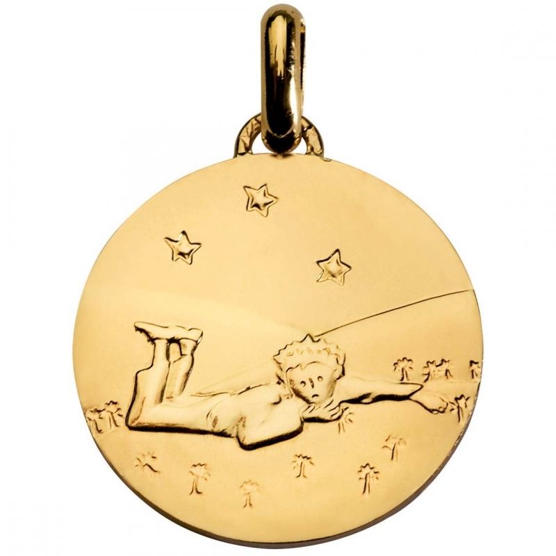 Médaille Le Petit Prince couché dans l'herbe 14 mm (or jaune 750°) Monnaie de Paris