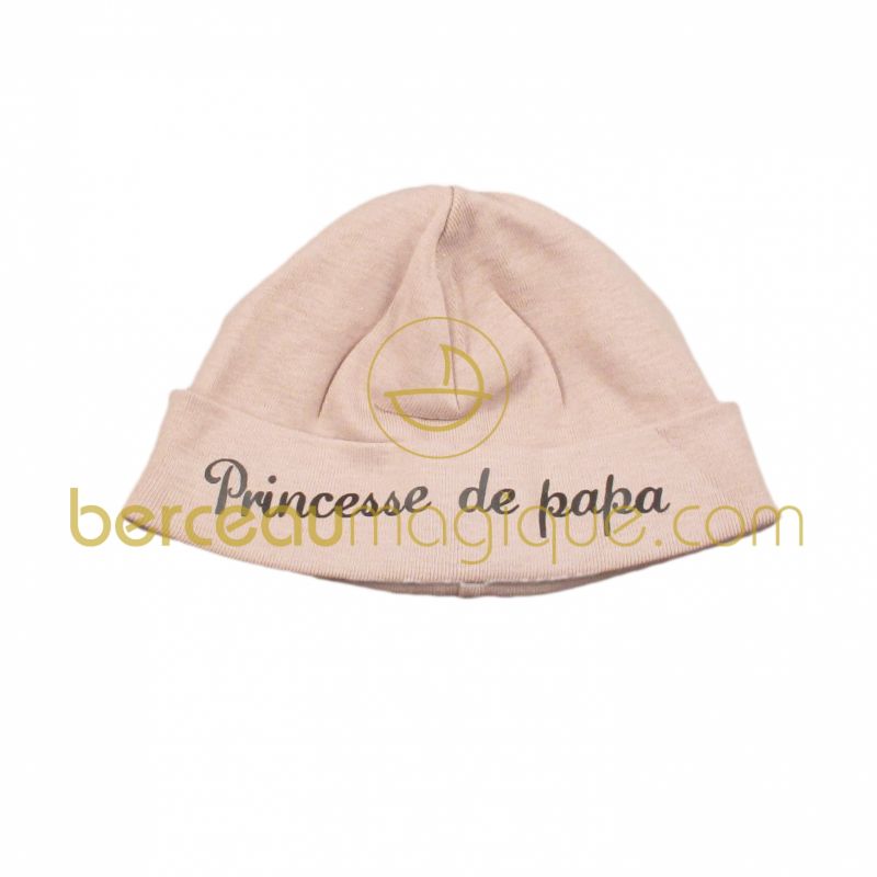 Bonnet naissance vieux rose Princesse de Papa 