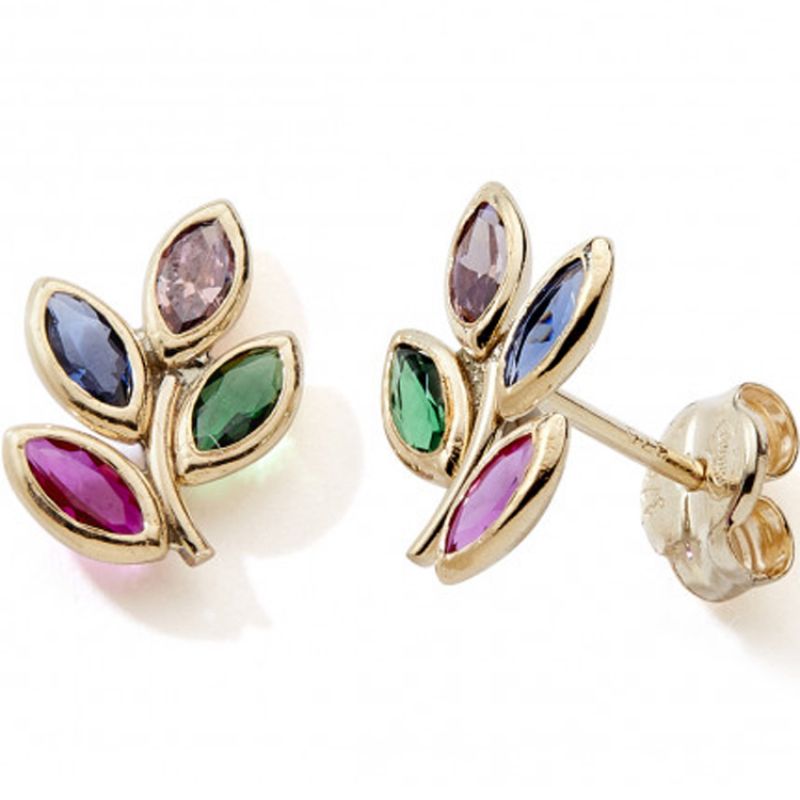 Boucles d'oreilles Feuille multicolore (or jaune 375°) Baby bijoux