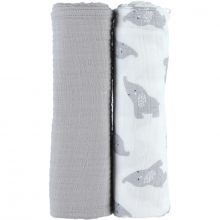 Lot de 2 maxi langes en mousseline de coton Eléphant gris (100 x 100 cm)  par Noukie's