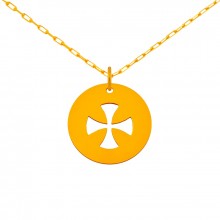 Collier chaîne 40 cm médaille Signes Croix égale bélière 16 mm (or jaune 750°)  par Maison La Couronne