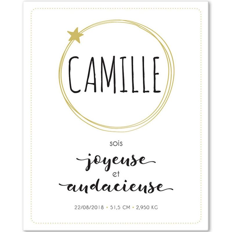 Tableau de naissance Joyeuse personnalisable (33 x 41 cm) Mes Mots Déco