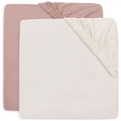 Lot de 2 draps housses en jersey Wild Rose-Ivory (60 x 120 cm) - Jollein