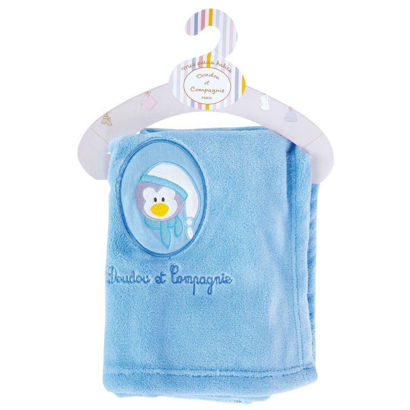 Couverture bébé Doux pingouin (90 x 90 cm) Doudou et Compagnie