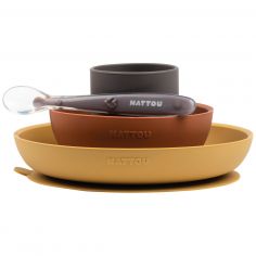 Coffret repas Gris-Brique-Ocre (4 pièces) - Nattou