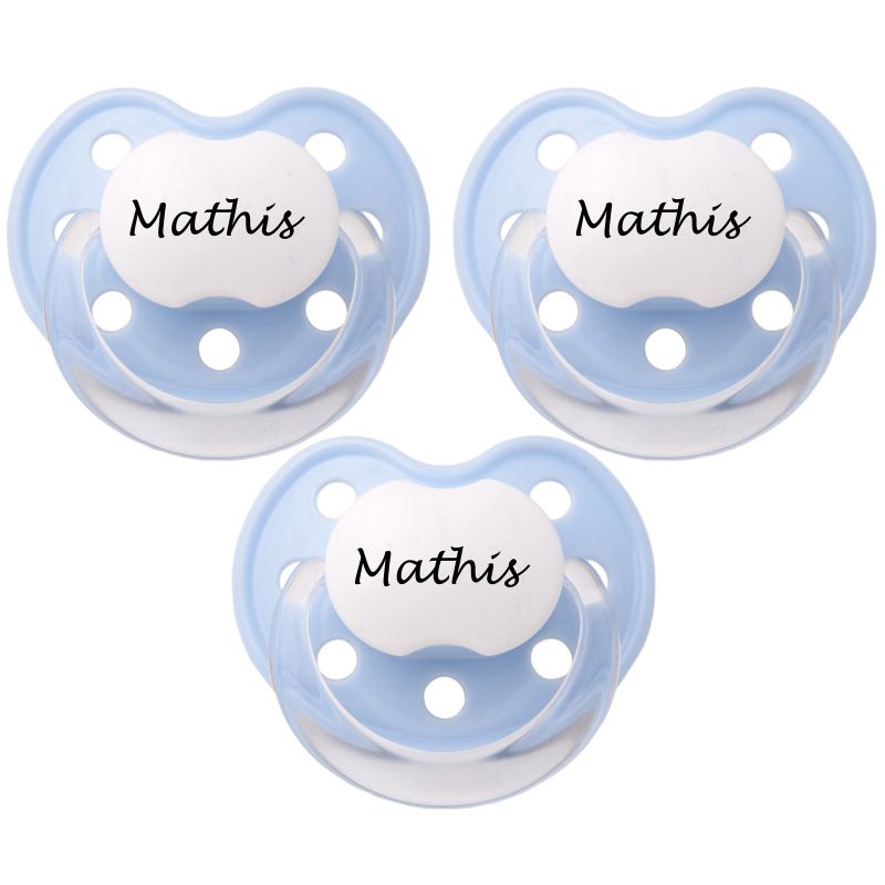 Lot de 3 sucettes personnalisables anatomiques Deluxe bleu ciel en silicone (0-3 mois) Baby Tute