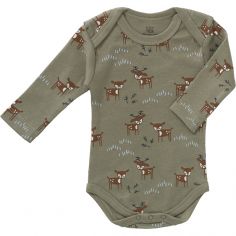 Body manches longues en coton bio Deer Olive (3-6 mois : 60 à 67 cm) - Fresk