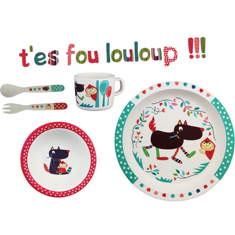 Coffret repas bambou T'es fou Louloup (5 pièces) Ebulobo