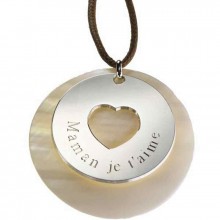 Pendentif sur cordon Message du coeur (argent 925° et nacre)   par Petits trésors