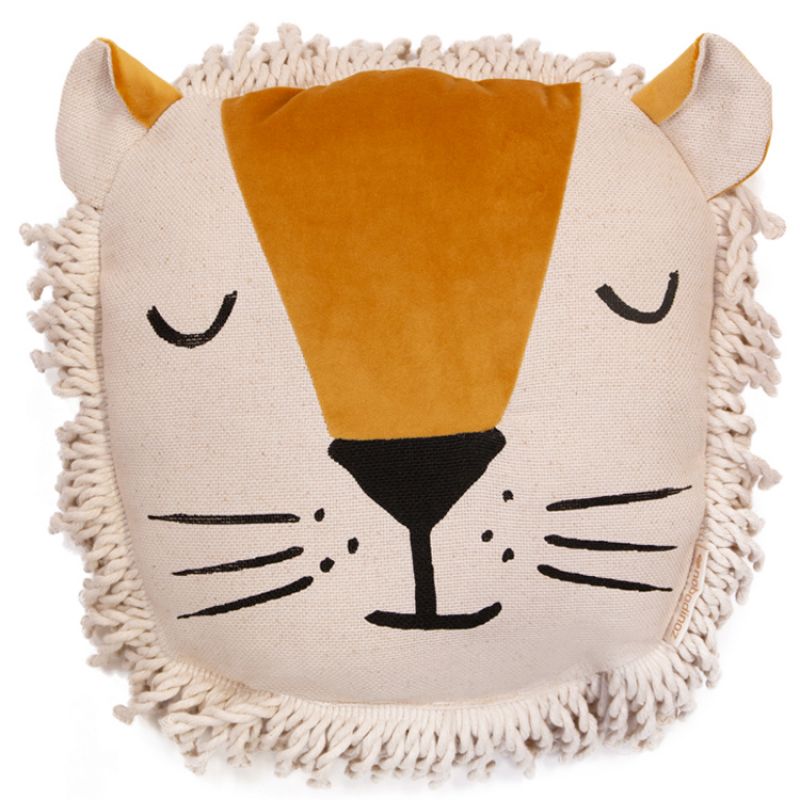 Coussin Lion Farniente jaune (32 x 35 cm) Nobodinoz
