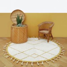 Tapis lavable rond Côme écru et mangue (120 cm)