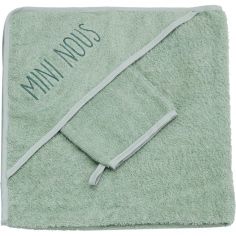 Cape de bain + gant Mini nous Sauge (70 x 70 cm) - Trois Kilos Sept