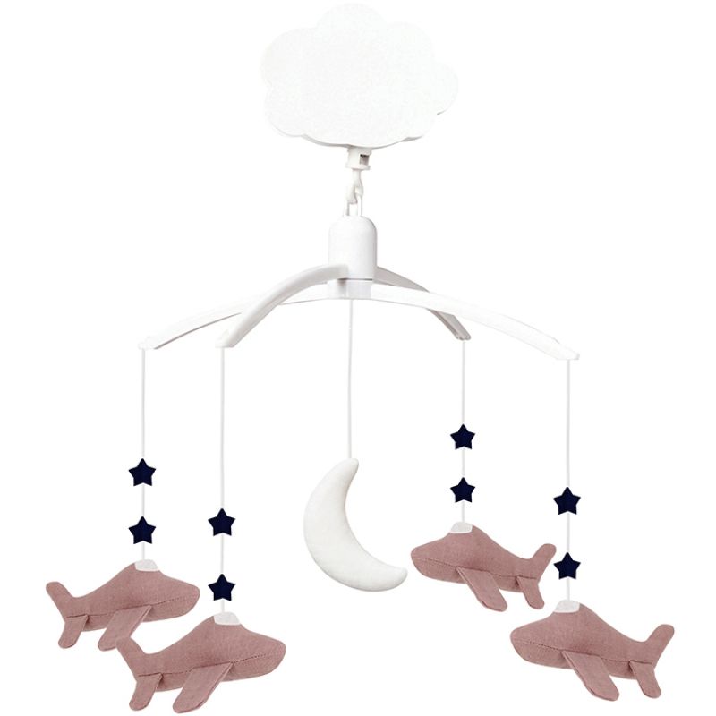 Mobile musical en lin Avion vieux rose Trousselier