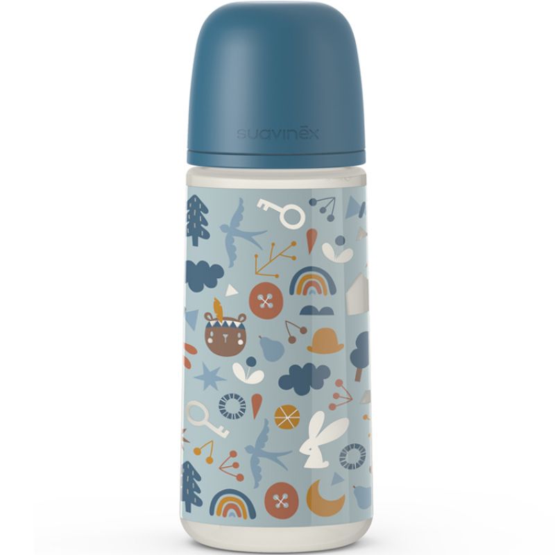Biberon avec tétine symétrique SX PRO L Into the forest bleu (360 ml) Suavinex