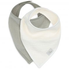Lot de 2 bavoirs bandana gaze de coton Olive Green-Oatmeal - Jollein