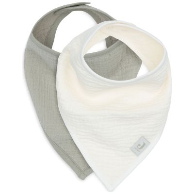 Lot de 2 bavoirs bandana gaze de coton Olive Green/Oatmeal  par Jollein