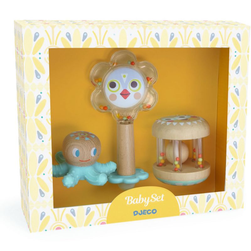 Coffret cadeau 3 jouets d'activités Baby Blanc Kit Djeco Packaging 2