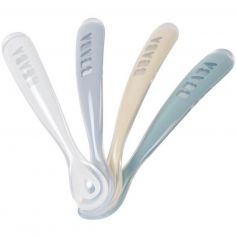 Lot de 4 cuillères silicone 1er âge Set Galet Bleu nuage Bleu baltique Argile - Béaba