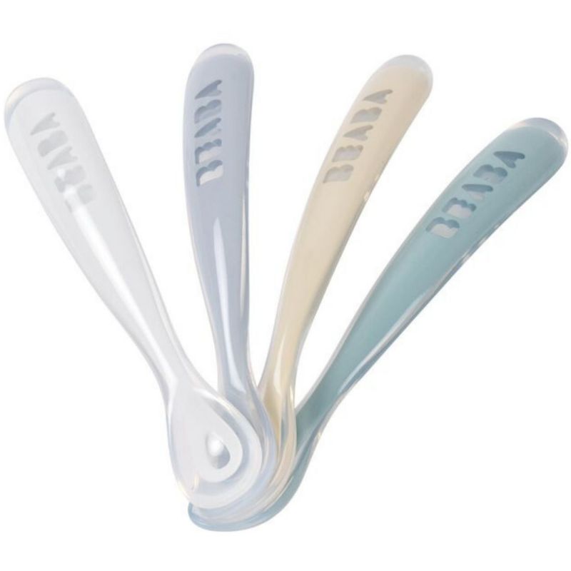 Lot de 4 cuillères silicone 1er âge Set Galet Bleu nuage Bleu baltique Argile Béaba Produit 1