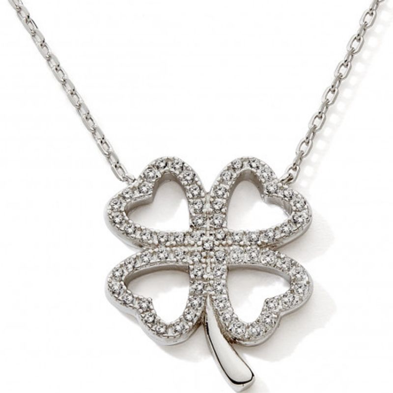 Collier Trèfle zirconium 40 + 3 cm (argent) Baby bijoux