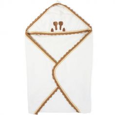 Cape de bain + gant Jersey crochet écru (80 x 80 cm)