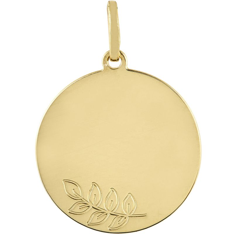 Médaille ronde Branche de laurier (or jaune 750°) Berceau magique bijoux