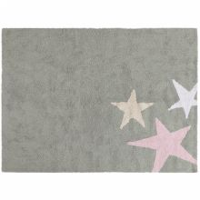 Tapis lavable Trois étoiles gris et rose (120 x 160 cm)  par Lorena Canals