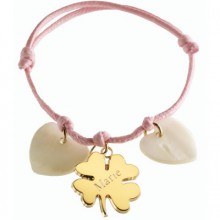 Bracelet cordon Lucky coeur (plaqué or jaune et nacre)  par Petits trésors