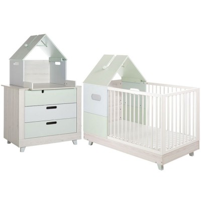 Pack 4 meubles chambre bébé Momo vert d'eau et bleu clair Geuther