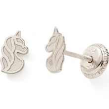 Boucles d'oreilles tête de licorne (or blanc 375°)  par Baby bijoux