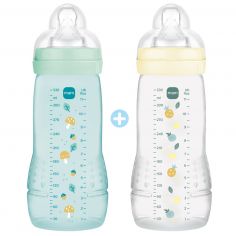 Lot de 2 biberons Easy Active 2ème âge Ice - Tétine débit X (330ml) - MAM