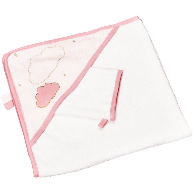 Cape de bain + gant Lily poudrée (75 x 75 cm) Sauthon