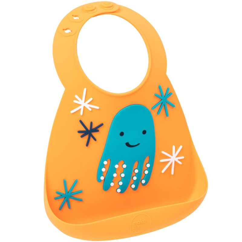 Bavoir silicone à poche pieuvre bleu et orange Make My Day