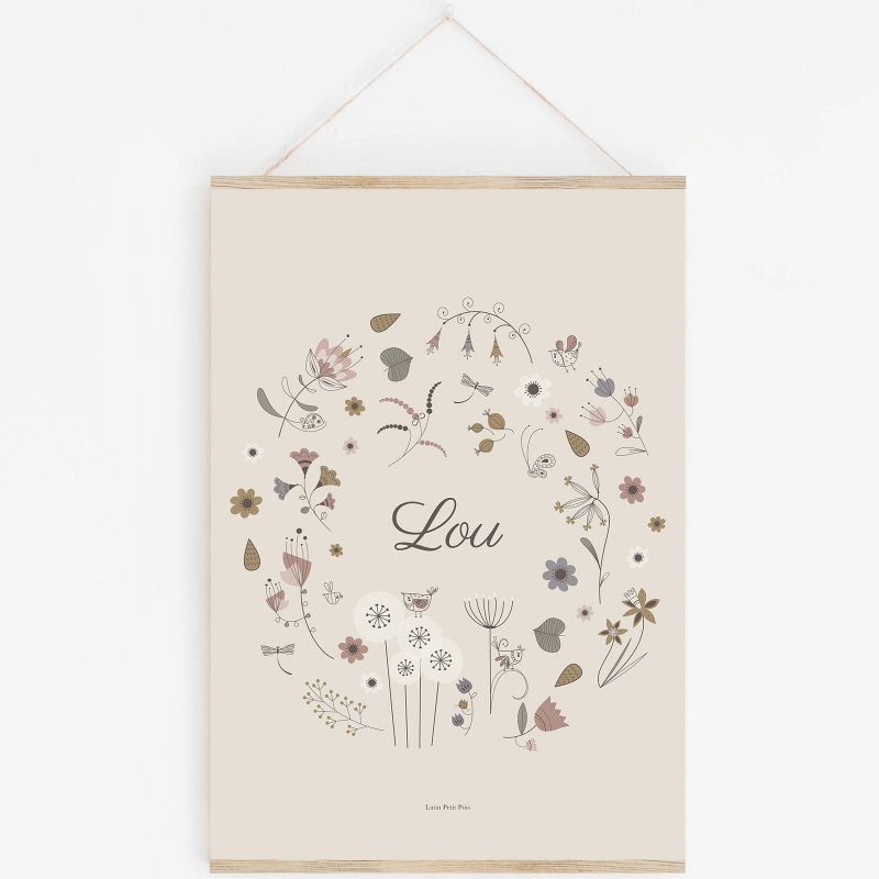 Affiche A2 fleur Jardin merveilleux avec support (personnalisable) Lutin Petit Pois