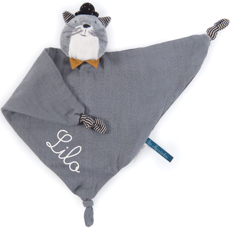 Doudou plat Fernand le chat Les Moustaches (personnalisable) Moulin Roty