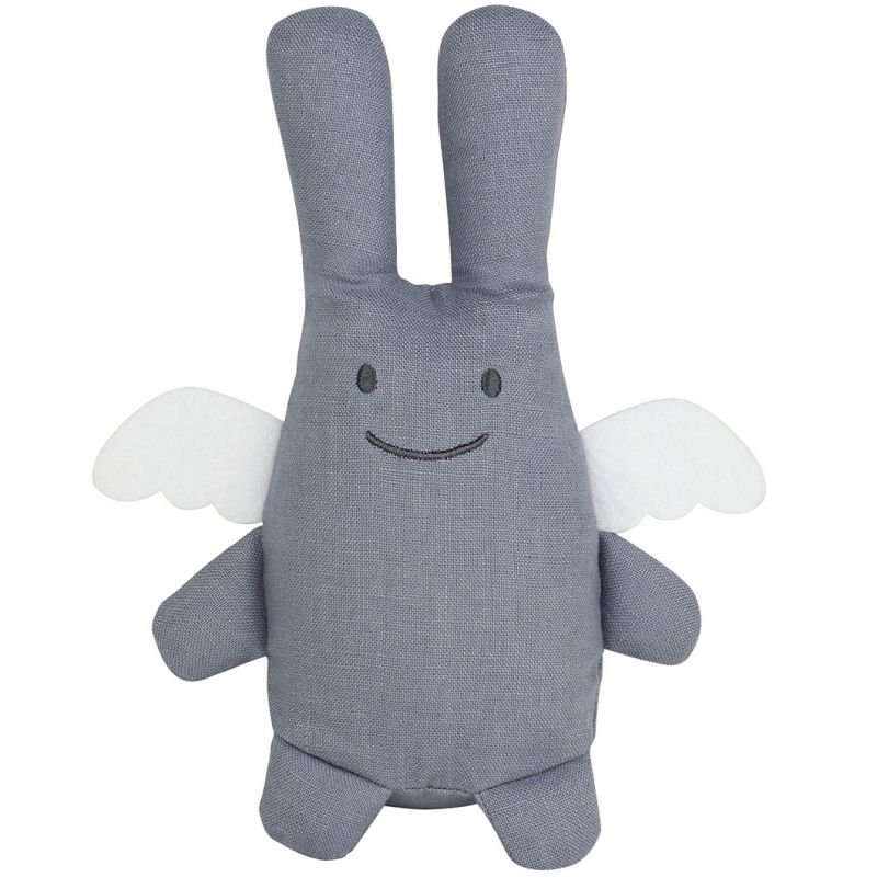 Peluche en lin ange lapin bleu gris et pochette de rangement en coton (20 cm) Trousselier