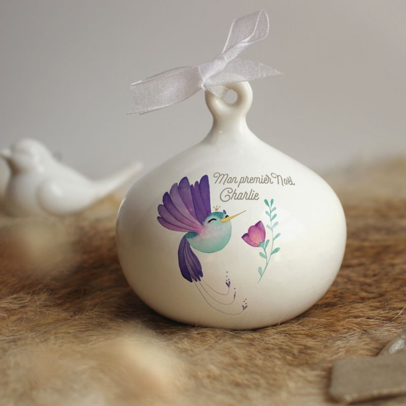 Boule de Noël en porcelaine Colibri (personnalisable) Gaëlle Duval