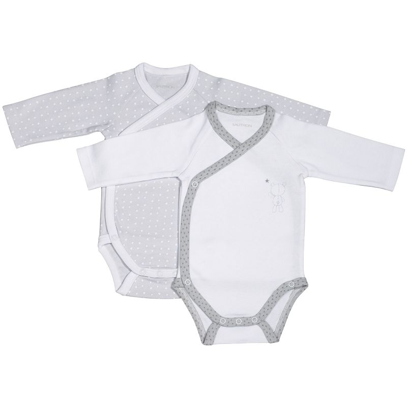 Lot de 2 bodies croisés manches longues Céleste (3 mois : 60 cm) Sauthon