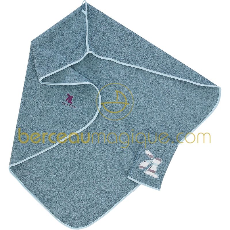 Sortie de bain personnalisable + gant Aquarelle bleue Sucre d'orge