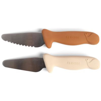 Lot de 2 couteaux d'apprentissage Cannelle et Blanc cassé