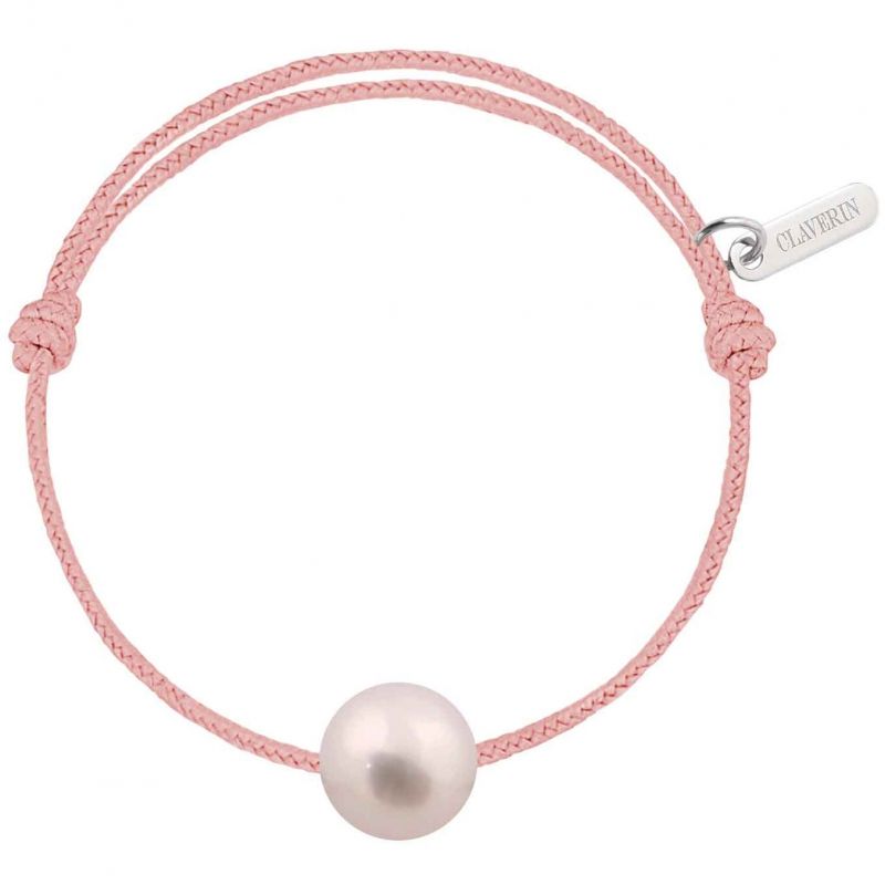 Bracelet enfant Baby Pearly cordon rose poudré perle blanche 7mm (or blanc 750°) Claverin