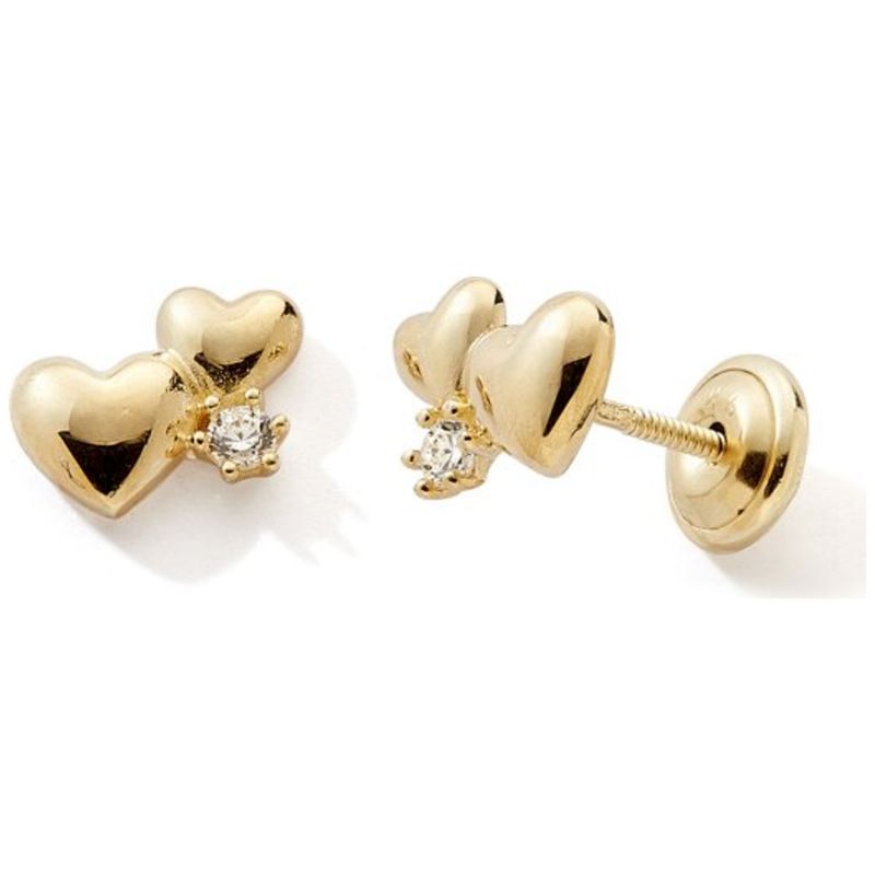 Boucles d'oreilles à vis 2 Cœurs (or jaune 375°) Baby bijoux Produit 1