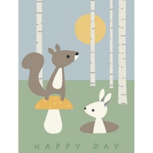 Affiche écureuil et lapin Happy day (40 x 30 cm)  par Franck & Fischer 