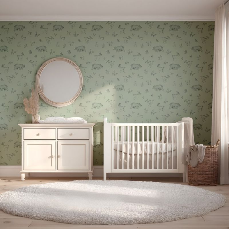 Papier peint Animaux de la forêt vert sauge (50 cm x 10m)  Lilipinso Ambiance 4